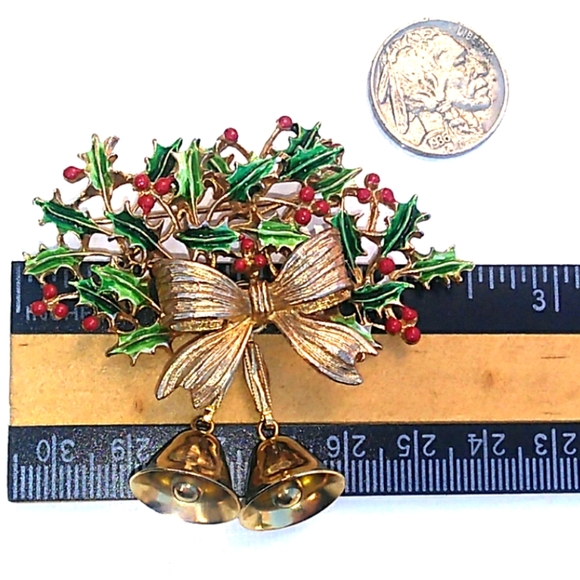 **BOOK PC** WEISS Enamel Christmas Bells Brooch c.1960s  *SALE Ends  1/1/22 - Picture 7 of 8